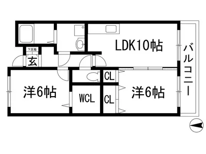 リブェール神田3(2LDK/3階)の間取り写真