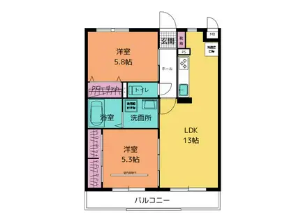 LAVIE長嶺(2LDK/4階)の間取り写真