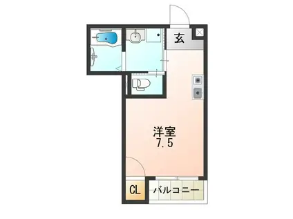 メビウス南巽レジデンス(1K/2階)の間取り写真