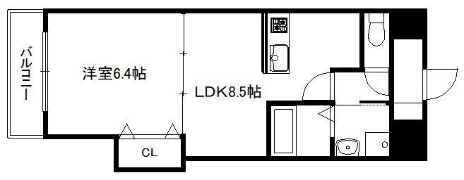 LUXE中書島(1DK/2階)の間取り写真