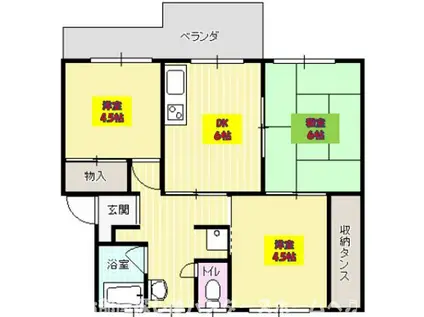 香里ケ丘 11棟(3DK/1階)の間取り写真