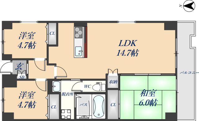 戴慶カーサグラシア(3LDK/9階)の間取り写真
