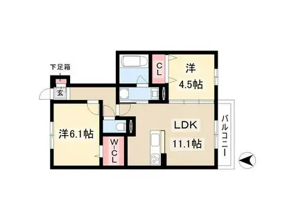 サンハイム八社(2LDK/1階)の間取り写真