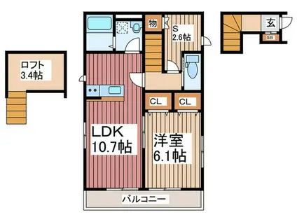 ル・レーヴ・ドゥ・タカ(1SLDK/2階)の間取り写真