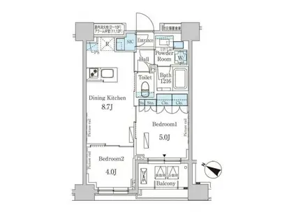 パークアクシス日本橋浜町レジデンス(2DK/4階)の間取り写真