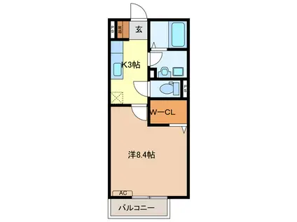 ブランドール(1K/1階)の間取り写真