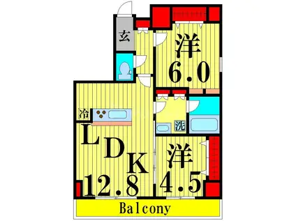 フュージョナル北綾瀬(2LDK/6階)の間取り写真