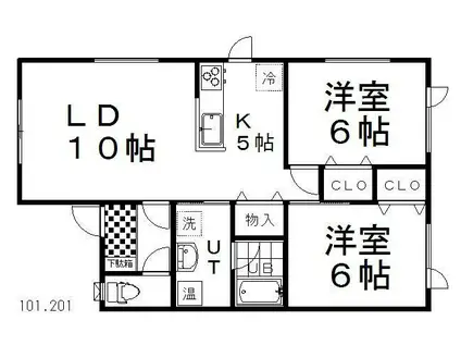 ヴィレッタ材木町(2LDK/2階)の間取り写真