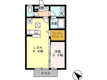 ARIGA10B棟(1LDK/1階)の間取り写真