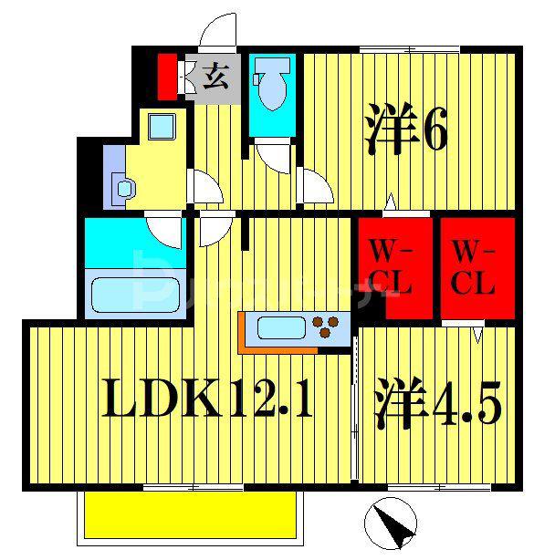 ソレアード(2LDK/1階)の間取り写真