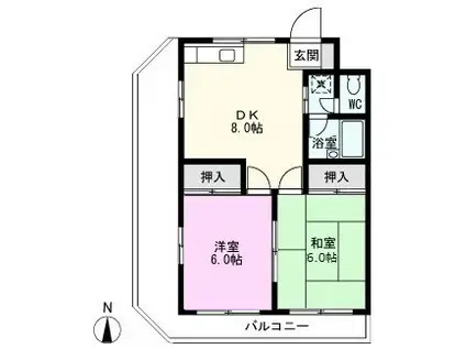 パ-クサイドハイム(2DK/2階)の間取り写真