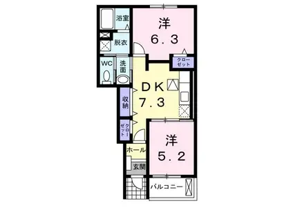 エクセルM・I C棟(2DK/1階)の間取り写真