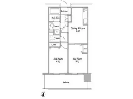 プラザタワー勝どき(2DK/27階)の間取り写真