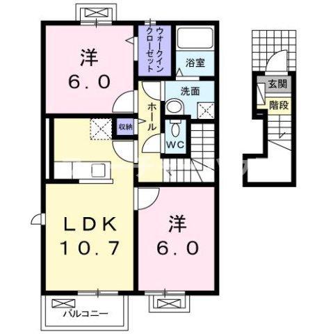 サウスタウン水野A(2LDK/2階)の間取り写真