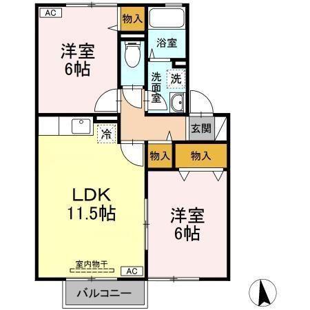 ボンヌシャンスISIDA A棟(2LDK/2階)の間取り写真