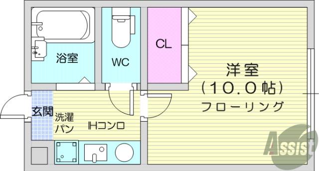 多賀城イーストB棟(1K/2階)の間取り写真