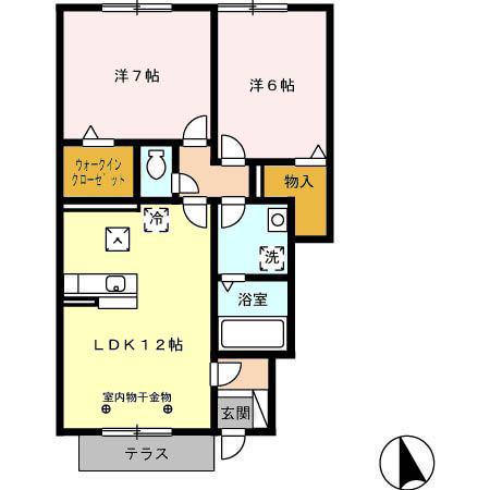 ルミエール20 B(2LDK/1階)の間取り写真