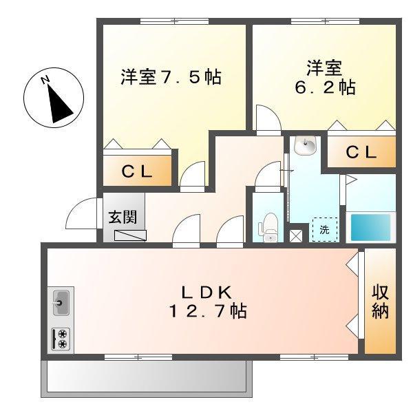 エルディム白楽(2LDK/2階)の間取り写真