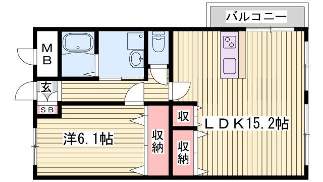 グランツ野里(1LDK/2階)の間取り写真
