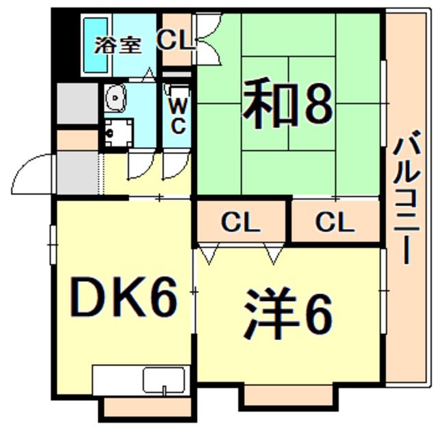 ドミール緑ヶ丘(2DK/4階)の間取り写真