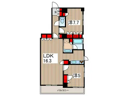 エスティメゾン豊洲レジデンス(2LDK/6階)の間取り写真