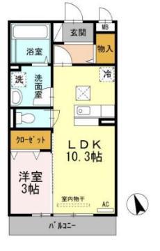 ノールリヴィエールドゥ(1LDK/1階)の間取り写真
