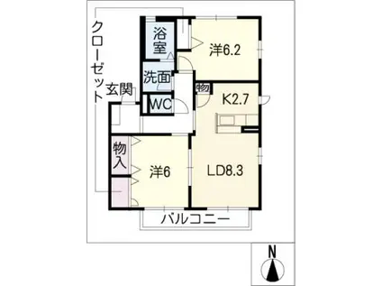 ヴューテラスC棟(2LDK/1階)の間取り写真