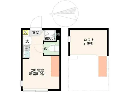 ヴィラ・エスポワール祖師ヶ谷大蔵(ワンルーム/2階)の間取り写真