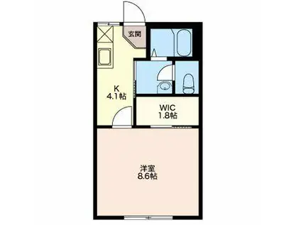 シティクレストII A棟(1K/1階)の間取り写真