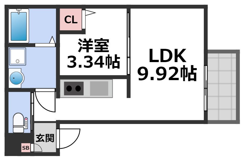 QUENTE布施(1LDK/1階)の間取り写真