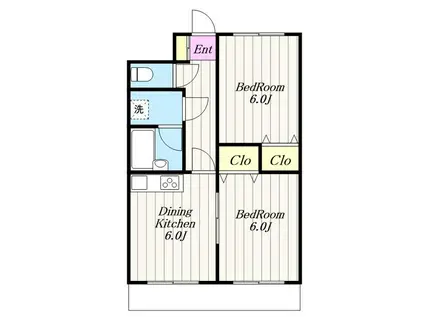 ライオンズプラザ海老名(2DK/9階)の間取り写真
