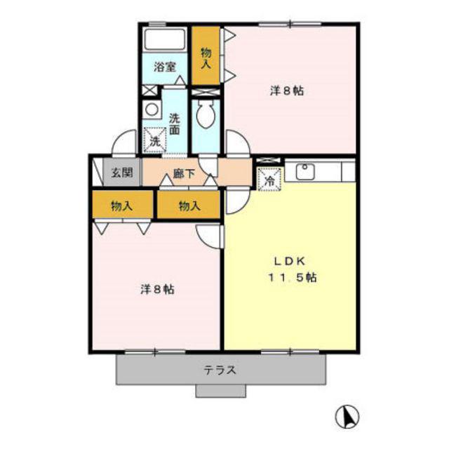 サニーコート仙古(2LDK/1階)の間取り写真