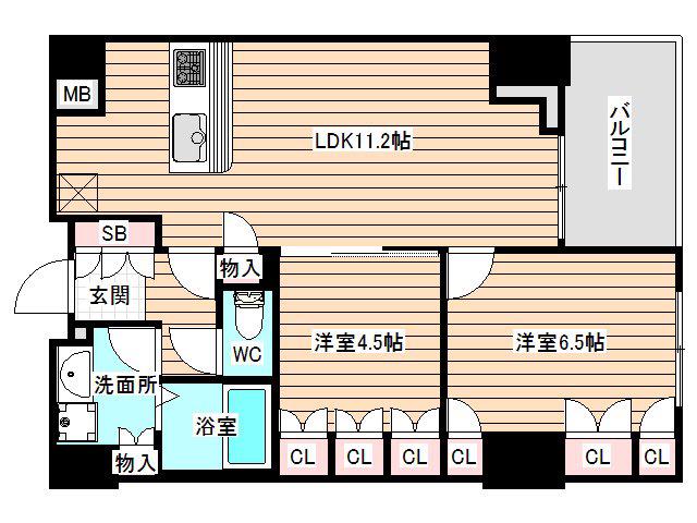アーデンタワー福島ウエスト(2LDK/5階)の間取り写真