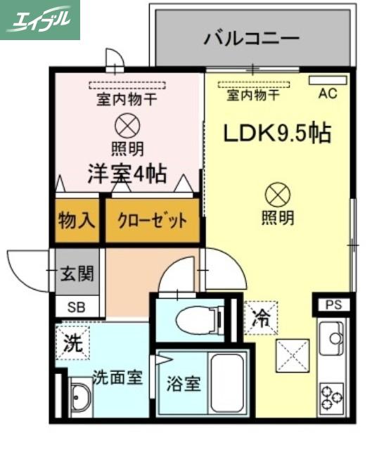 ジーヴル東古松(1LDK/1階)の間取り写真