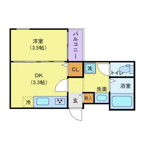 ベルグランデ吉野町(1DK/2階)の間取り写真