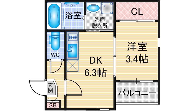 ハーモニーテラス前之輪(1DK/3階)の間取り写真
