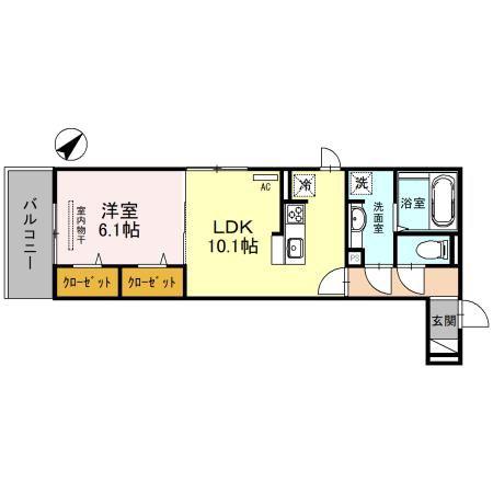 太秦レジデンスE棟(1LDK/3階)の間取り写真