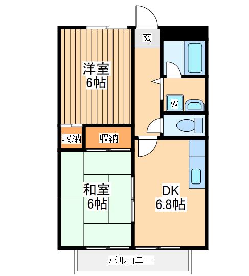 パセオ本宿(2DK/2階)の間取り写真