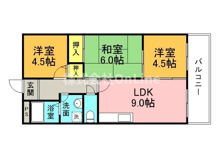 カーサフィオーレ壱番館(3DK/2階)の間取り写真