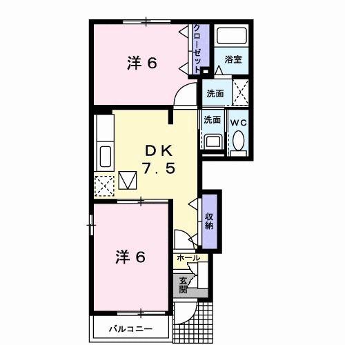 グラシュー(2DK/1階)の間取り写真