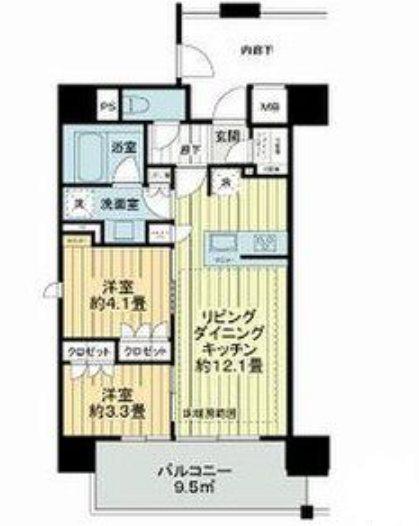 デュオヒルズ千種(2LDK/11階)の間取り写真