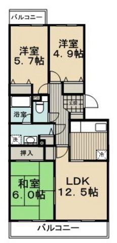 エスポワール松風台II番館(3LDK/2階)の間取り写真