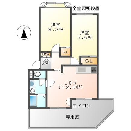 クラレモント アヴェニュ(2LDK/1階)の間取り写真