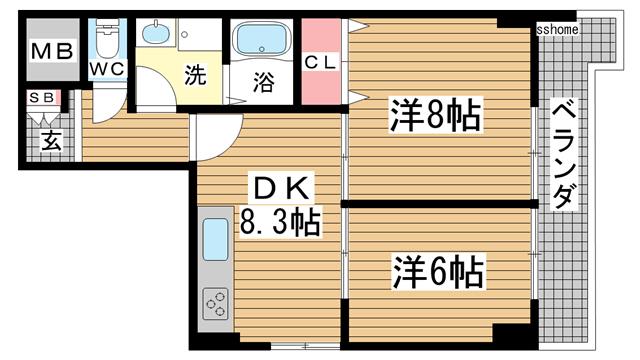 ライオンズマンション魚崎(2DK/1階)の間取り写真