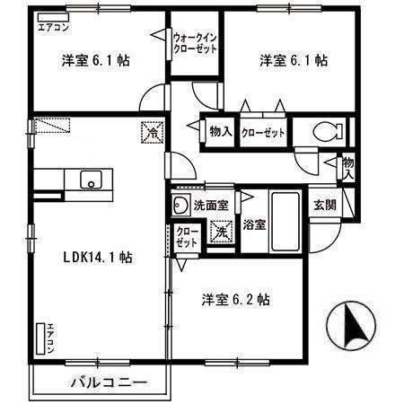 ボヌール・ヒルズ市名坂C(3LDK/2階)の間取り写真