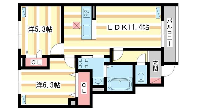 アムフル(2LDK/1階)の間取り写真