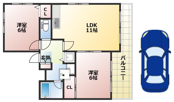 ゲイナーズヒル(2LDK/1階)の間取り写真