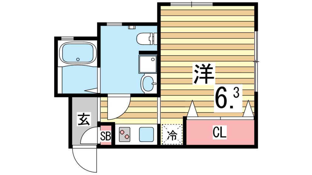 ワコーレヴィアーノ須磨月見山本町(ワンルーム/1階)の間取り写真