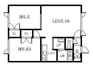 メープル忠和(2LDK/1階)の間取り写真