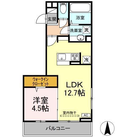 THREE(1LDK/3階)の間取り写真